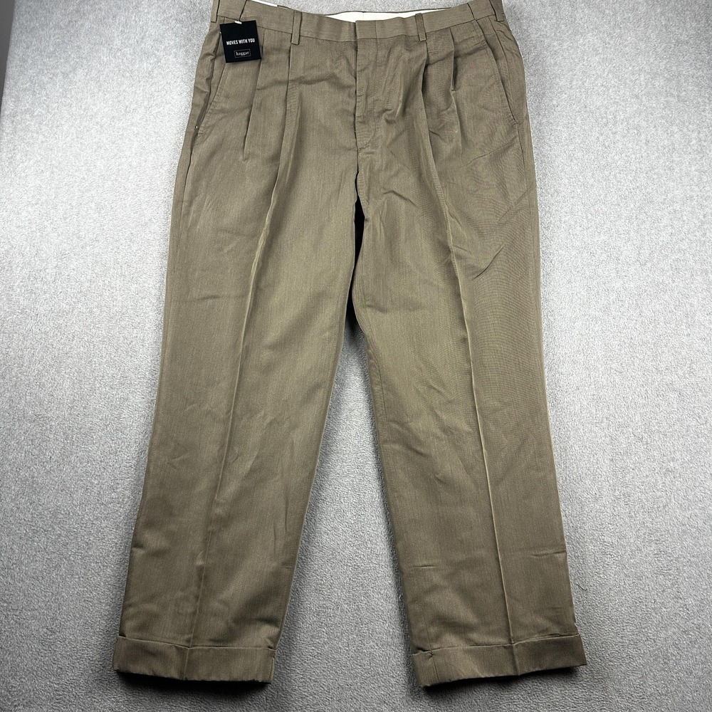 Haggar Pants Mens 38x30(29) Comfort Pleated Cuffed Classic Wrinkle Free Dress Pa
